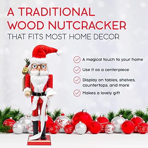 Christmas Santa Gift Wooden Nutcracker - 15" Red Bag Gifts & List of Names