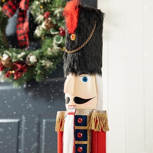Glitzhome 42" H Christmas Nutcracker Decor Wooden Nutcracker Ornaments Drummer Soldier Nutcracker Figures Traditional Christmas Decor for Indoor and Outdoor