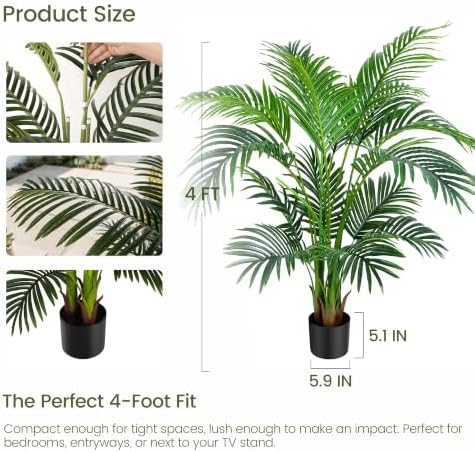 4ft 2-Pack Artificial Palm Tree Plants, 47in Fake Cane Areca Palm Trees
