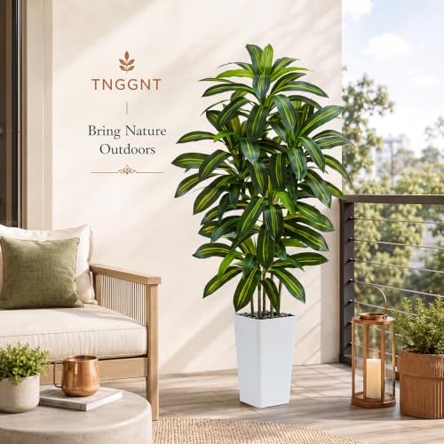 Artificial Dracaena Tree: 5FT Fake Plants Silk Faux Trees（White Pot）