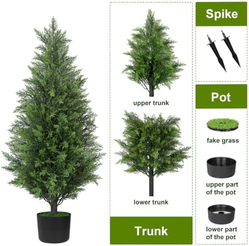 Chillchard 2Pack 3FT Artificial Cedar Tree, UV Resistant Fake Pine Tree