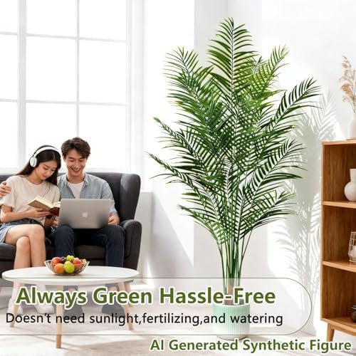 6.5ft Artificial Palm Tree Outdoor, Large Fake Tropical Areca Palm with 18 Trunks, Tall Faux Floor Plants for Indoor Living Rooms Offices Bedroom Home Decor