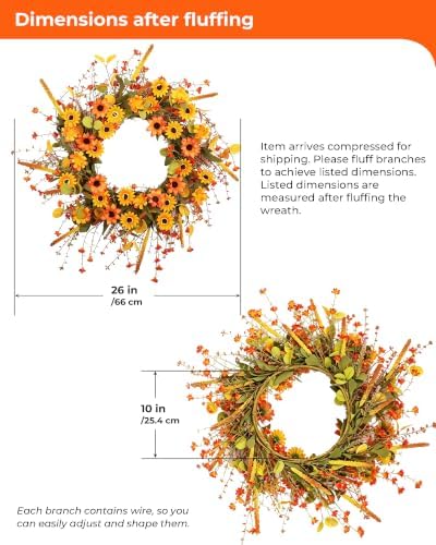 Fall Wreath for Front Door 26 inch Autumn Sunflower Harvest Outdoor