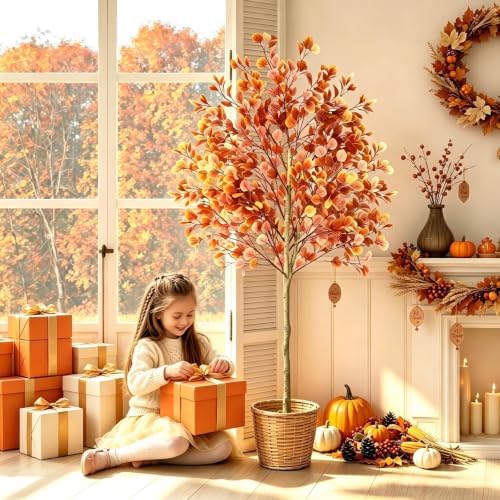 6ft Fall Tree Artificial Eucalyptus Tree,Indoor Outdoor Fall Decor