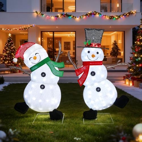 Lulu Home 2-Pack Lighted Christmas Snowman Decorations, 3.1+2.5FT