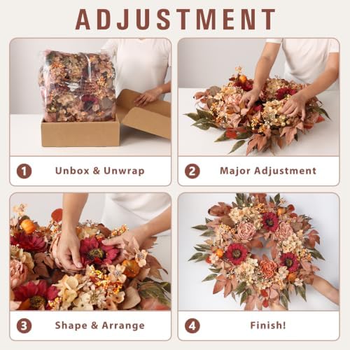 24"Fall Artificial Wreath with Sunflower Peony for Front Door Decor(Orange)