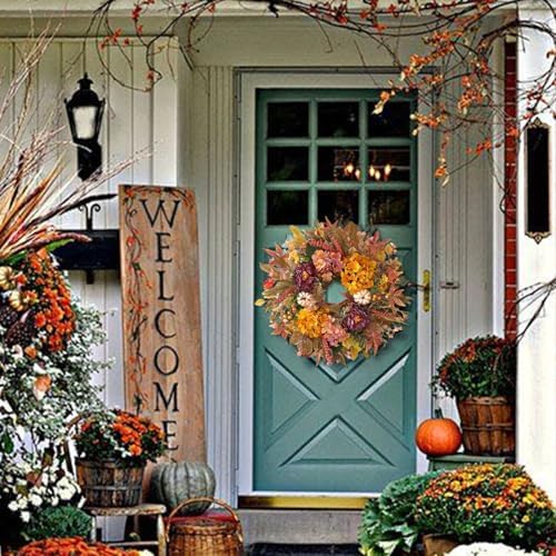 WANNA-CUL 24 Inch Fall Harvest Front Door Wreath Autumn Thanksgiving Decor