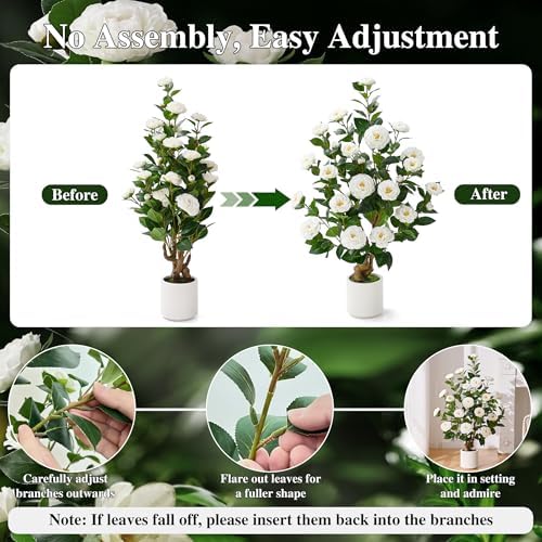 2 Pcs Artificial Camellia Tree, 38" Artificial Trees for Outdoors