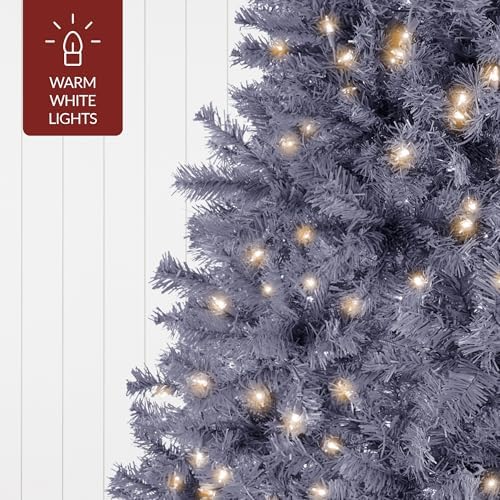 Best Choice Products 4.5ft Pre-Lit Charcoal Gray Christmas Tree, Full Artificial Holiday Decoration w/ 362 Branch Tips, 175 Lights, Foldable Base