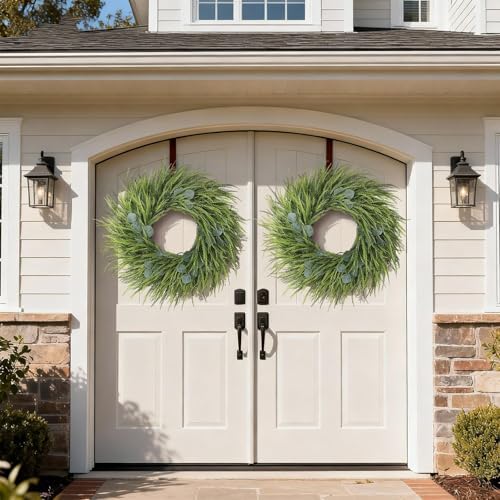 26" Artificial Eucalyptus with Fake Saw Grass Wreath for Front Door Decor
