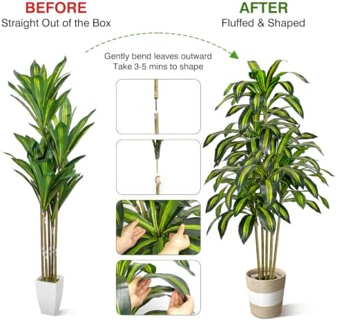 Artificial Dracaena Tree 5FT Tall Fake Plant with Planter&Basket