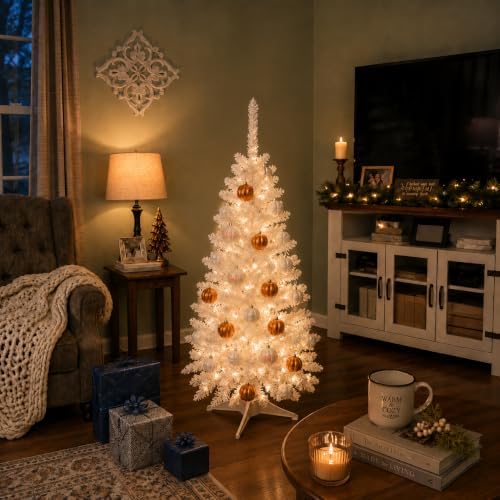 4FT White Artificial Small Christmas Tree Mini Tabletop Decor