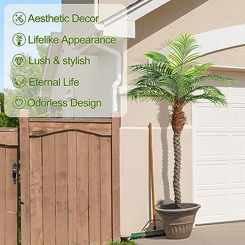 7ft Tall Artificial Phoenix Palm Tree for Outdoor Indoor Decor, Large Faux Coconut Silk Palm Tree Tropical Fake Tree Perfect for Outside Patio Poolside Home Office Decor (Set of 2)