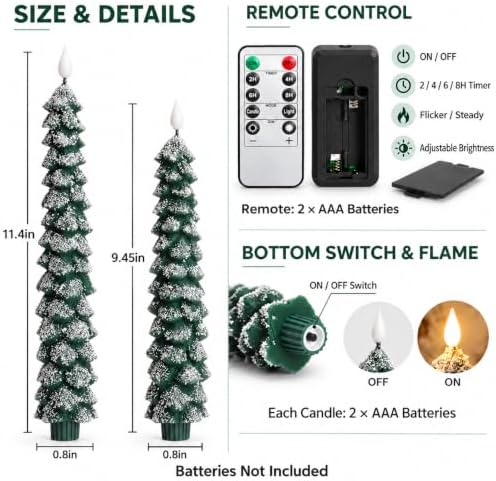 Christmas Decorations, Christmas Tree Flameless Taper Candles with Remote
