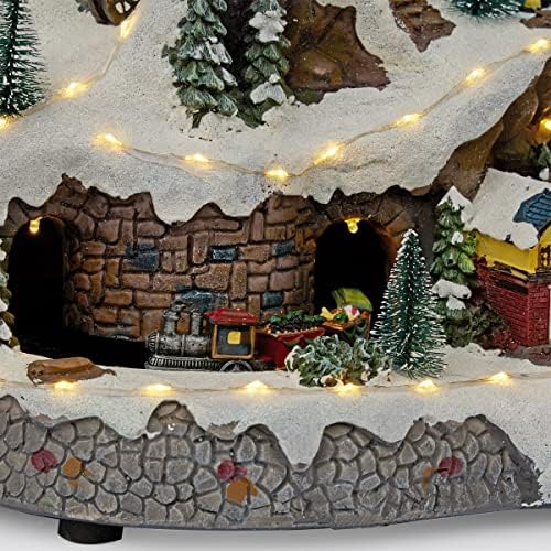 Alpine Corporation 18" Tall Indoor Animated Winter Wonderland Set with 75 LED Lights, Music, Moving Train, Tabletop Christmas Decoration