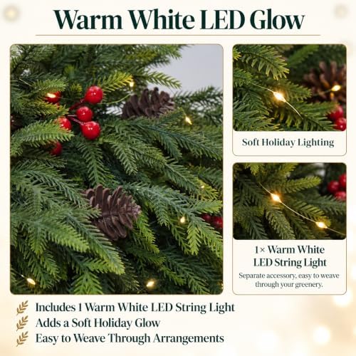 20-Piece Set 23" Norfolk Pine Stems, Norfolk Pine Branches with LED Lights