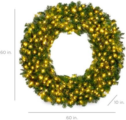 Best Choice Products 60in Large Artificial Pre-Lit Fir Christmas Wreath Holiday Accent Decoration w/ 300 LED Lights, 930 PVC Tips