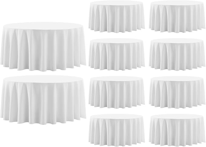 Round Tablecloth 10 Pack 108 Inch White Tablecloths Washable Decorative Linen Polyester Table Clothes Cover for Dining Table Banquets Buffet Parties and Wedding