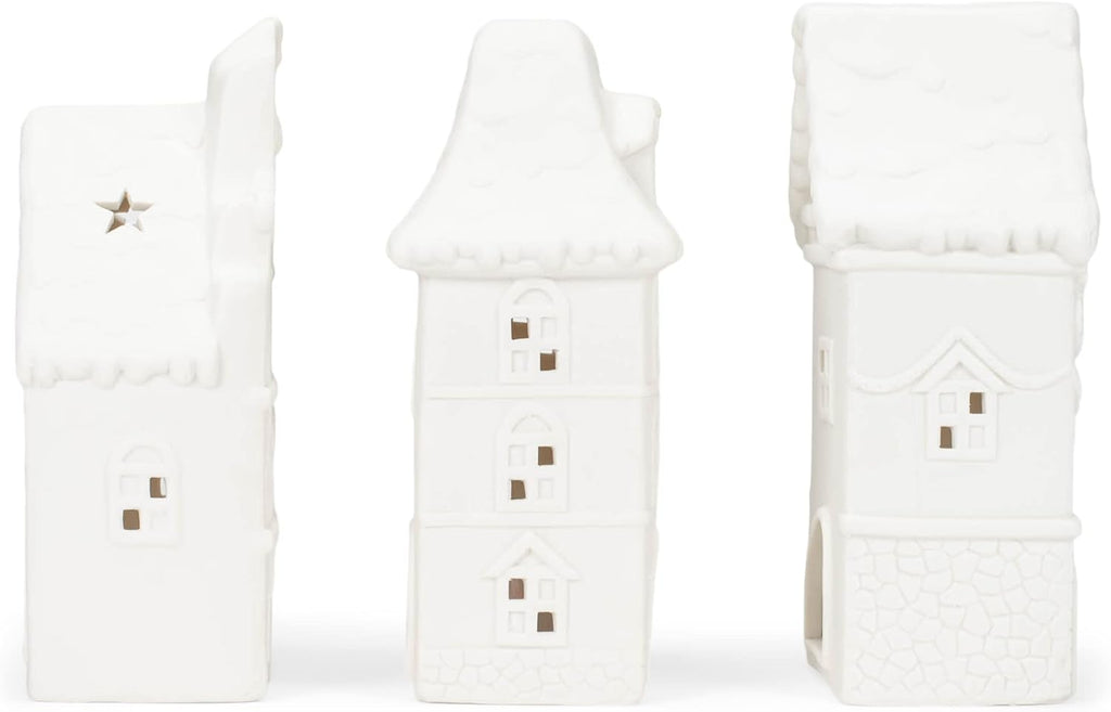 mark feldstein row house porcelain tea light figurines, close-up detail