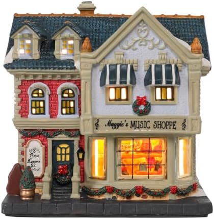 MUMTOP Ceramic Christmas Village Houses, Lighted Music Shoppe Village House