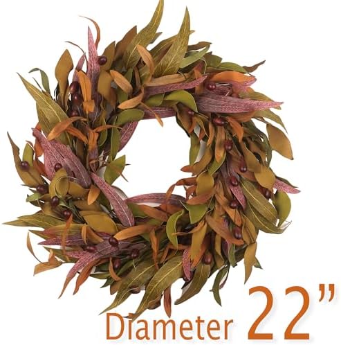 Fall Wreaths for Front Door 22 inch, Olive Fall Wreath with Olive Leaf Fruit, Home Decoration for Outdoor Living Room Indoor Wall and Outside Autumn