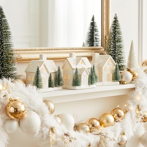 WDS WONDROUS Ceramic Christmas Village House Set Decor for Home Farmhouse