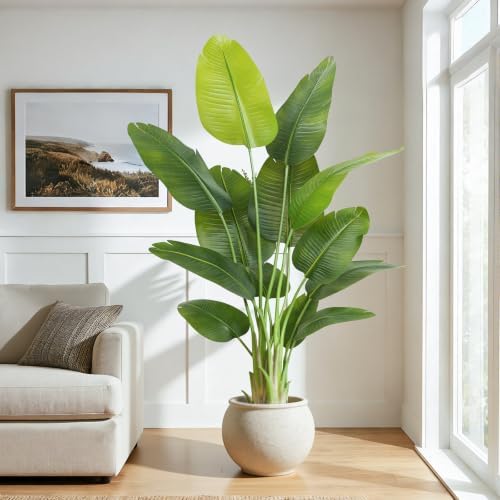 Lifelike Bird of Paradise Artificial Plant,6ft Faux Banana Leaf Tree with 13 Trunks - Perfect Indoor Silk Floor Plant for Home Decor in Living Room, Office, and Bedroom 1Pack