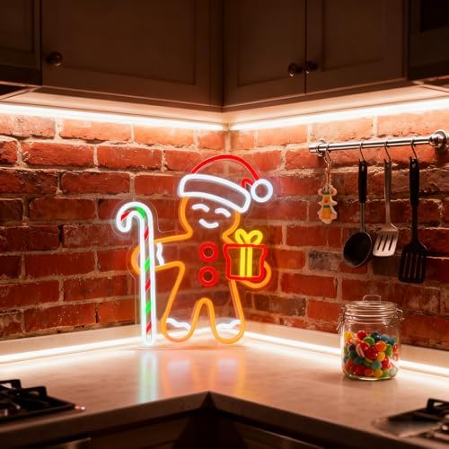 Gingerbread Man Neon Sign for Christmas Decor Holiday Wall Art