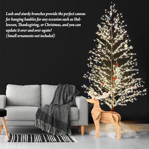 6FT Lighted Birch Tree with 1300 LED Lights, Twinkle Light Brown Christmas Tree with Timer IP44 Waterproof for Indoor Outdoor Festival Wedding Party Christmas Decorations