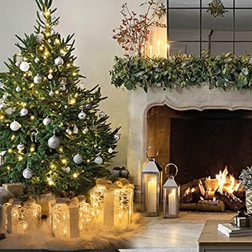 Vanthylit Christmas Lighted Gift Boxes, Set of 3 White Gift Box with 48 Warm White Lights, Outdoor Decorations Plug in for Yard Lawn Porch Holiday