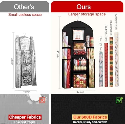 Hanging Wrapping Paper Organizer Storage, Over Door Gift Wrap Storage Bag