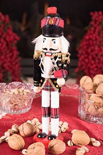 Clever Creations Black Scottish Bagpiper 12 Inch Traditional Wooden Nutcracker, Festive Christmas Décor for Shelves and Tables