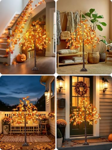 2 Pack 5FT 200 LED Lighted Maple Tree, Artificial Fall Tree Outdoor/Indoor