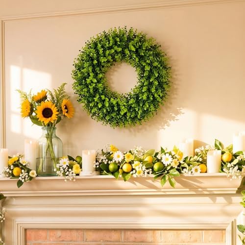 24" Artificial Eucalyptus Wreaths for Front Door Green Wreath All Seasons