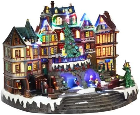 MOMENTS IN TIME Animated City Hall Town Center 12.6” Lighted Christmas Village Building with Rotating Tree, LED Lights, Music & Adapter Hand-Painted Polyresin Holiday Display Holiday Scene