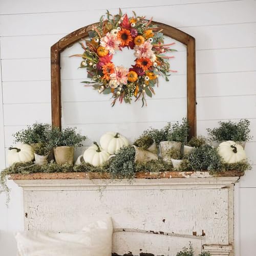 24 Inch Fall Wreaths for Front Door Artificial Flower Wreath with Sunflowers Pumpkin Leaves Large Autumn Farmhouse Wreath for Inside Outside Wall Porch Harvest Thanksgiving Day Decor