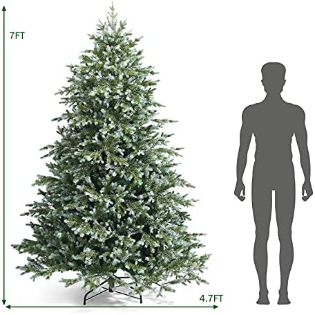 Goplus 7ft Artificial Christmas Tree, Feel Real Unlit Hinged Xmas Spruce Tree w/ 1260 Mixed PE & PVC Branch Tips, Metal Stand, Wintry Indoor Decoration for Holiday Festival