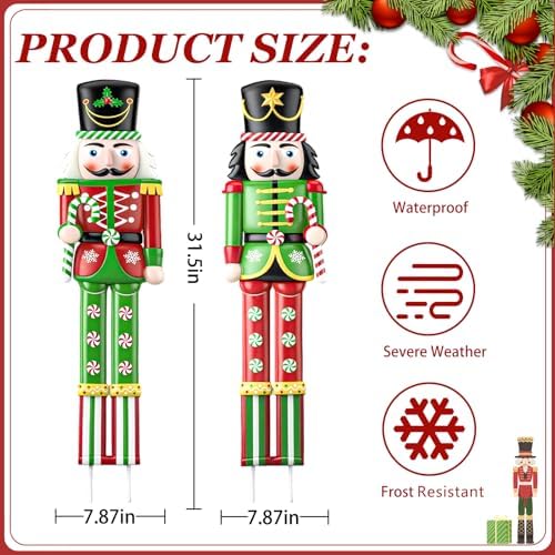 2 Pcs Christmas Nutcracker Outdoor Decor 32'' Soldier Stakes Yard Signs