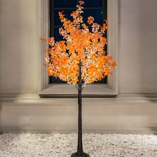 TYBEEU 6FT 5-Leaf Lucky Tree with 300 Warm White LEDs (Yellow&Red Leaves)