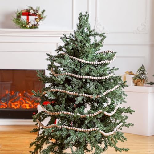 Fairysandy 39.3 ft Frosted Wooden Bead Garland Christmas Farmhouse Decor