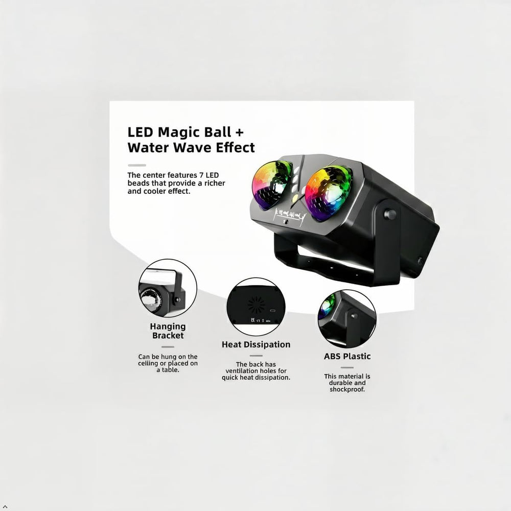 Party Light with Dual RGB Disco Balls and V-Shaped LED Beads