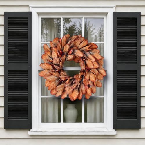 26" Artificial Fall Magnolia Leaf Wreath for Front Door Decoration (Orange)