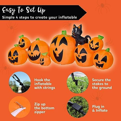 Joiedomi 10 FT Long Halloween Inflatables Outdoor Decorations, Blow Ups Inflatable Pumpkin for Yard with Witch's Cat, 8 Pcs Blow Up Pumpkin Decor for Halloween Decorations Outside