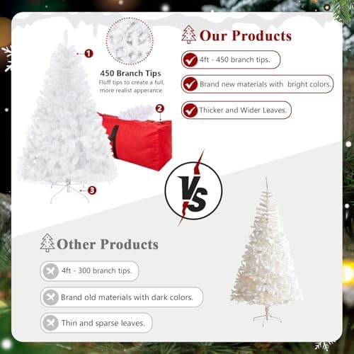 4ft White Artificial Christmas Tree,Arbol de Navidad Small Fake Xmas Tree