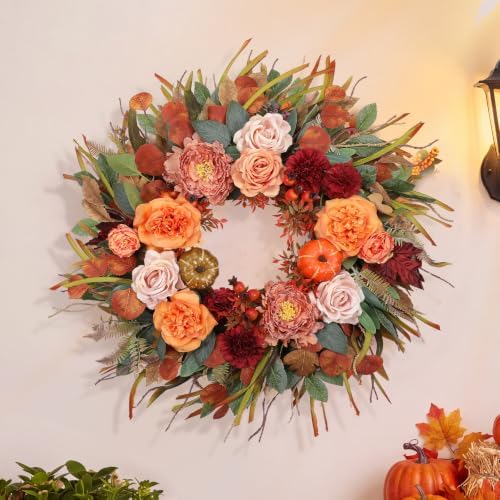 26” Fall Wreaths for Front Door, Autumn Harvest Wreath for Indoor & Outdoor