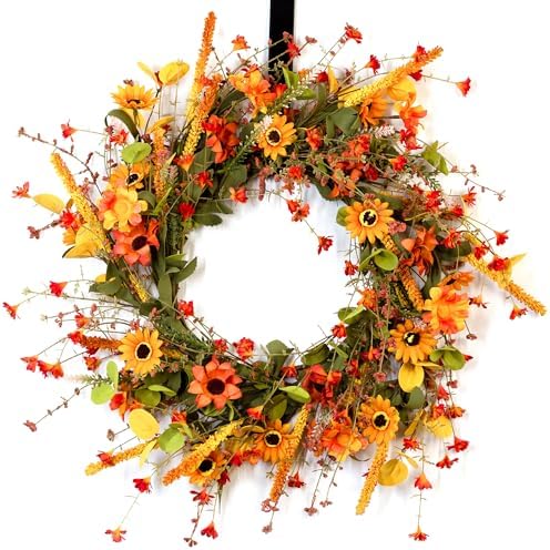 Fall Wreath for Front Door 26 inch Autumn Sunflower Harvest Outdoor