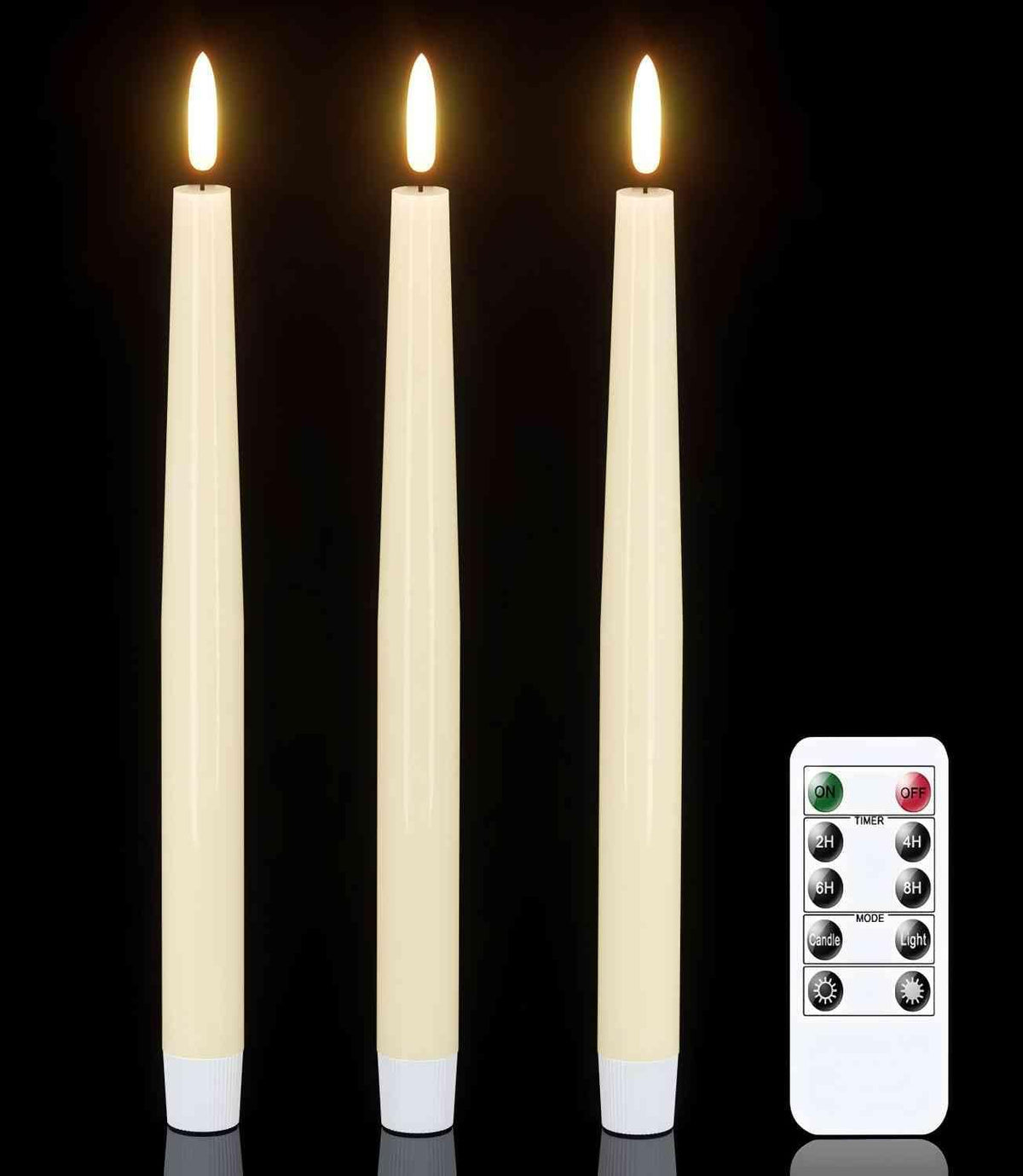 GenSwin Flameless Taper Candles with Remote Timer, Real Wax LED Flickering Candlesticks Battery Operated 3D Wick for Wedding, Party, Home(Ivory, 9.84", Set of 3)