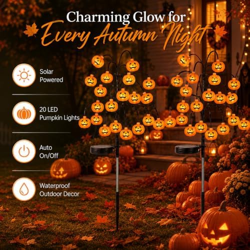 Halloween Pumpkin Lanterns, Solar Lights, Outdoor Pumpkin Tree Stake Lights