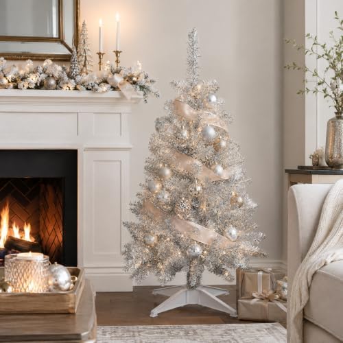 3FT Silver Artificial Small Christmas Tree Mini Tabletop Decor