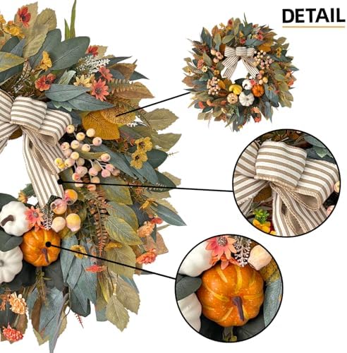 HipTree 24 Inch Fall Wreath for Front Door,Pumpkin Wreath Farmhouse Decor